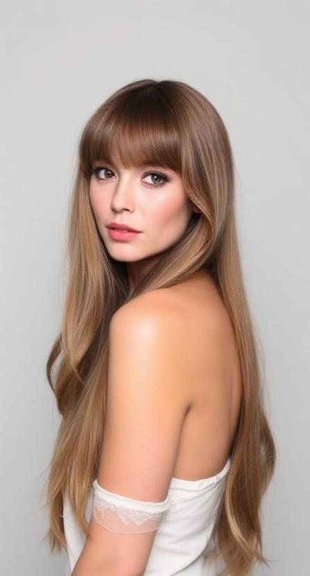 Long Hair with Curtain Bangs