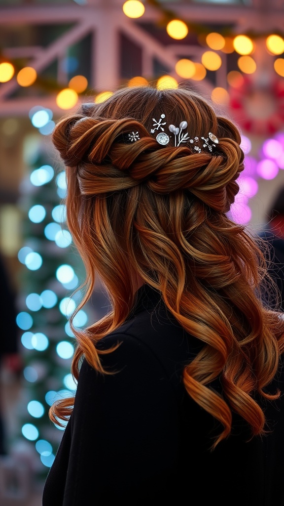 Half-up half-down hairstyle with decorative accessories